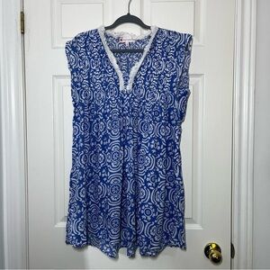 Jude Connally Blue and White Floral Tunic Beach Coverup Dress Size Small